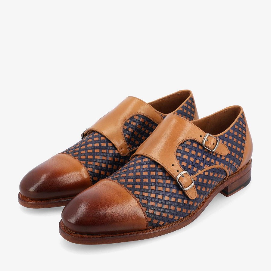 Shoes TAFT | The Lucca Monk Strap Shoe In Navy Woven Leather | Taft